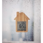 Wetterstation aus Bambus mit Saugnapf im Design eines Hauses farbe holzton Stimmungsbild zweite Ansicht