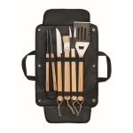 5-teiliges Grillset aus Holz und Edelstahl in einer Canvas Tasche farbe schwarz