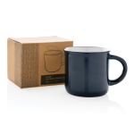 Zweifarbiger Vintage Becher aus Keramik mit Logo bedrucken, 280 ml farbe marineblau Ansicht mit Box