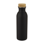 Schlichte Edelstahlflasche mit Deckel aus Bambus, BPA-frei, 650 ml farbe schwarz