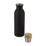 Schlichte Edelstahlflasche mit Deckel aus Bambus, BPA-frei, 650 ml farbe schwarz zweite Ansicht