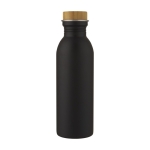 Schlichte Edelstahlflasche mit Deckel aus Bambus, BPA-frei, 650 ml farbe schwarz zweite Vorderansicht