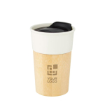 Coffee To Go Becher aus Porzellan und Bambus mit Lasergravur, 320 ml Ansicht mit Druckbereich