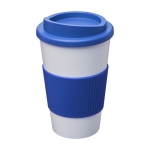 To Go Coffee Becher in Weiß mit farbigem Band mit Logo, 350 ml farbe blau zweite Vorderansicht