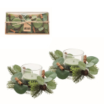 Kerzenhalter-Set aus Glas mit Walddekoration inklusive Kerzen, Forest farbe grün Ansicht mit Druckbereich