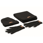 3-teiliger Winter-Set mit  Mütze, Schal und Handschuhen mit Logo farbe schwarz