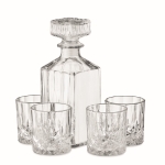 Luxuriöses Set mit 4 Gläser und einer Whiskey-Flasche mit Gravur farbe transparent