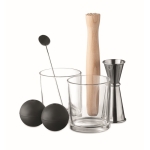 Cocktail-Set mit zwei Gläsern, Messbecher aus Edelstahl und Stößel farbe silber