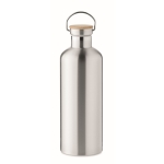 Isolierflasche aus Edelstahl und Deckel aus Bambus mit Henkel, 1,5 L farbe silber