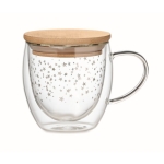 Glastasse mit aufgedruckten Sternen mit Bambusdeckel, 220 ml farbe transparent