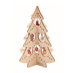 Kleiner Weihnachtsbaum aus Holz mit 10-teiliger Dekoration farbe holzton Ansicht mit Druckbereich