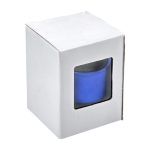 Runder multifunktionaler Metall-Lautsprecher mit Logo farbe blau achte Ansicht