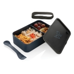 Nachhaltige Lunchbox aus 93 % recyceltem Plastik, 1,2 L farbe marineblau Ansicht mit Logo