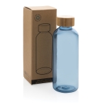 Recycelte Kunststofflasche mit Bambusverschluss bedruckt, 660 ml farbe blau Ansicht mit Box