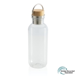 Recycelte Kunststofflasche mit Bambusverschluss mit Aufdruck, 680 ml farbe transparent