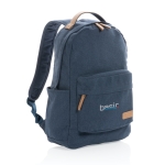 Laptop-Rucksack im Vintage-Stil aus recyceltem Canvas, 14” farbe blau Ansicht mit Logo