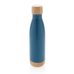 Thermo Trinkflasche mit Bambusdetail auf Deckel und Boden, 520 ml farbe blau