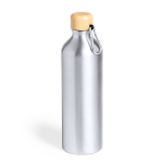 Aluminiumflasche mit Verschluss aus Bambus und Karabiner, 800ml farbe silber