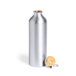 Aluminiumflasche mit Verschluss aus Bambus und Karabiner, 800ml farbe silber erste Ansicht