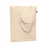 Stabile Tasche aus Bio-Canvas mit Bodenfalte mit Logo, 270 g/m2 farbe beige