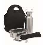 Set aus Flasche, Lunchbox, Besteck und Tasche für Outdoor-Aktivitäten farbe schwarz