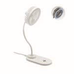 Tischventilator mit LED-Licht und kabelloser Ladestation als Giveaway farbe weiß