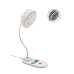 Tischventilator mit LED-Licht und kabelloser Ladestation als Giveaway farbe weiß Ansicht mit Druckbereich