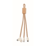 3-in-1 Ladekabel mit Korkbesatz und mehreren Anschlüssen farbe beige