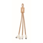 3-in-1 Ladekabel mit Korkbesatz und mehreren Anschlüssen farbe beige Hauptansicht