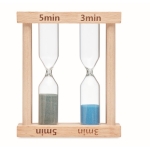 Sanduhr mit 2 unterschiedlichen Zeitanzeigen in 3 und 5 Minuten farbe holzton dritte Ansicht