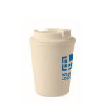 Thermobecher mit Aufdruck aus recyceltem Kunststoff mit Logo, 300 ml farbe beige Ansicht mit Druckbereich