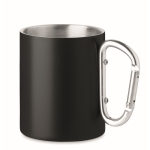 Doppelwandige Metalltasse mit Henkel als Karabiner bedrucken, 300 ml farbe schwarz