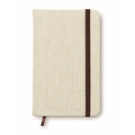 Liniertes A6-Notizbuch mit Canvas-Cover als Werbegeschenk bedrucken farbe beige