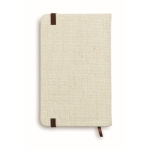 Liniertes A6-Notizbuch mit Canvas-Cover als Werbegeschenk bedrucken farbe beige zweite Ansicht