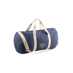 Reisetasche aus Jeansstoff mit Griffen und Riemen, 300 g/m2 farbe blau Ansicht mit Logo 1