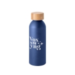 Aluminiumflasche mit Bambusdeckel und mattem Finish, 550 ml farbe marineblau Ansicht mit Logo 1