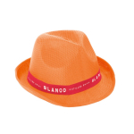 Farbiger Sonnenhut aus Polyester mit weißem bedruckbarem Band farbe orange Ansicht mit Logo 4