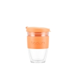 Kleiner Kaffeebecher To Go mit farbigem Band mit Logo, 250 ml farbe orange