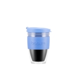 Kleiner Kaffeebecher To Go mit farbigem Band mit Logo, 250 ml farbe hellblau zweite Ansicht