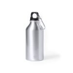 Kleine Flasche aus recyceltem Aluminium mit Karabiner, 400 ml farbe silber erste Ansicht