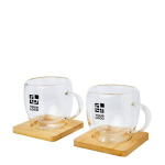 2 Kaffeegläser mit Thermofunktion und 2 Bambusuntersetzer, 250 ml Ansicht mit Druckbereich