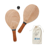 Beach-Tennisspiel aus Pappelholz mit Griffen aus veganem Leder Ansicht mit Druckbereich