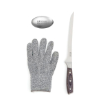 Filetiermesser-Set mit stahlgewebtem Handschuh und Metallseife farbe silber Ansicht mit Druckbereich