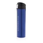 Thermoskanne aus Edelstahl als Merchandising bedrucken lassen, 450 ml farbe blau Ansicht mit Logo