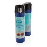 Thermoskanne aus Edelstahl als Merchandising bedrucken lassen, 450 ml farbe blau zweite Ansicht mit Logo