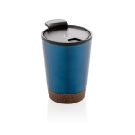 Kaffee Thermobecher aus recyceltem Kunststoff mit Korkdetails, 300 ml farbe blau