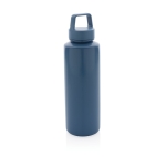 Trinkflasche aus reyceltem Plastik mit Griff als Werbegeschenk, 500 ml farbe blau