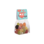 Beutel mit Gummibärchen-Mix mit bedruckbarem Kopfteil, 100 g farbe transparent