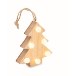 Weihnachtsbaum aus Holz zum Aufhängen mit LED-Lichtern farbe holzton zweite Ansicht