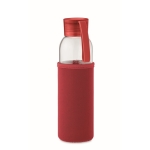 Flasche aus recyceltem Glas mit Hülle und auslaufsicherem Deckel, 500 ml farbe rot